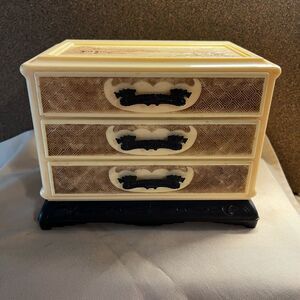 Vintage Asian Faux Carved Ivory Jewelry Box